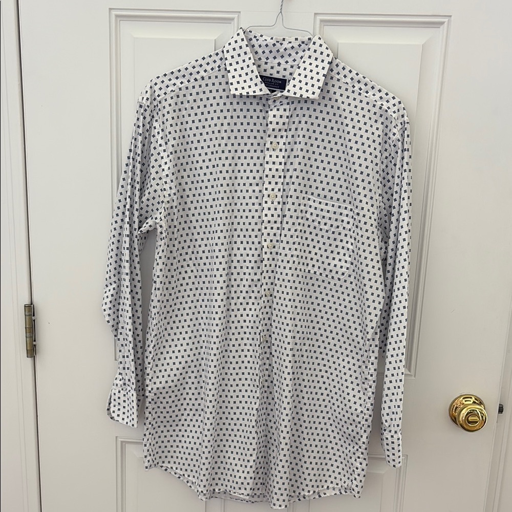Club Room White and Navy Geometric Shirt